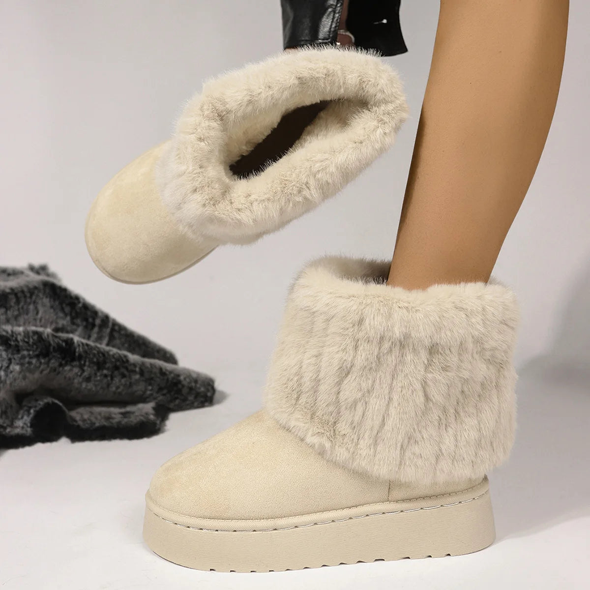 Women's Slip-On Plush Snow Boots – Warm Black Ankle Boots Women's Snow Boots Axl