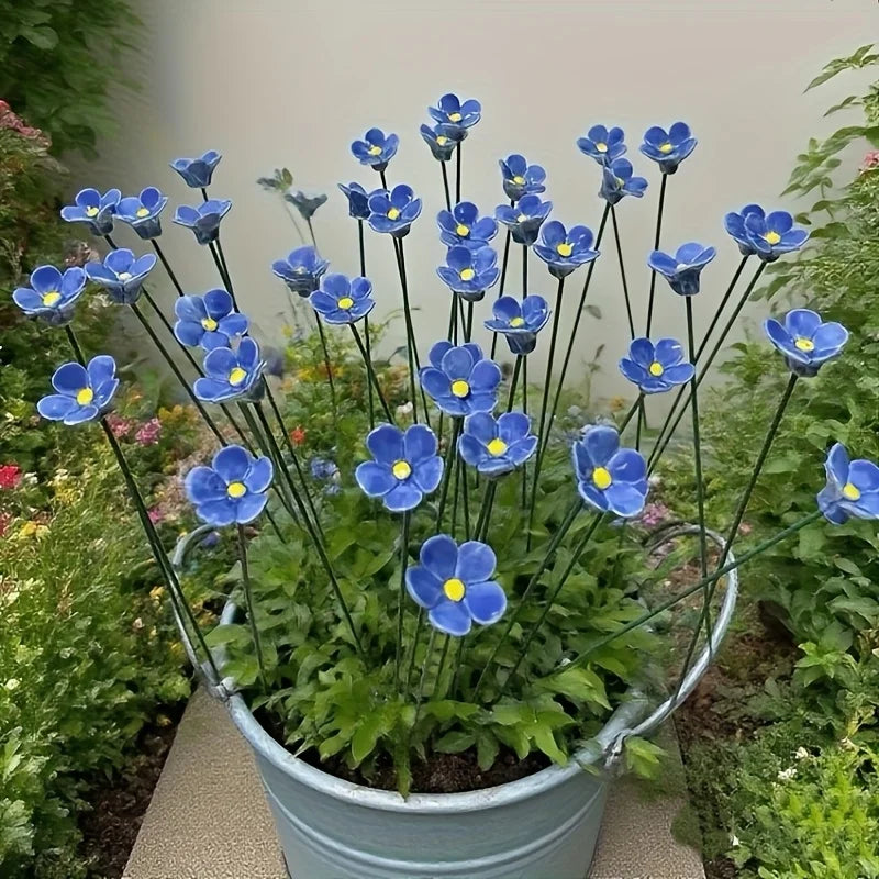 5-Pack Blue Ceramic Forget-Me-Not Artificial Flowers – Fade-Resistant Artificial Flowers Axl
