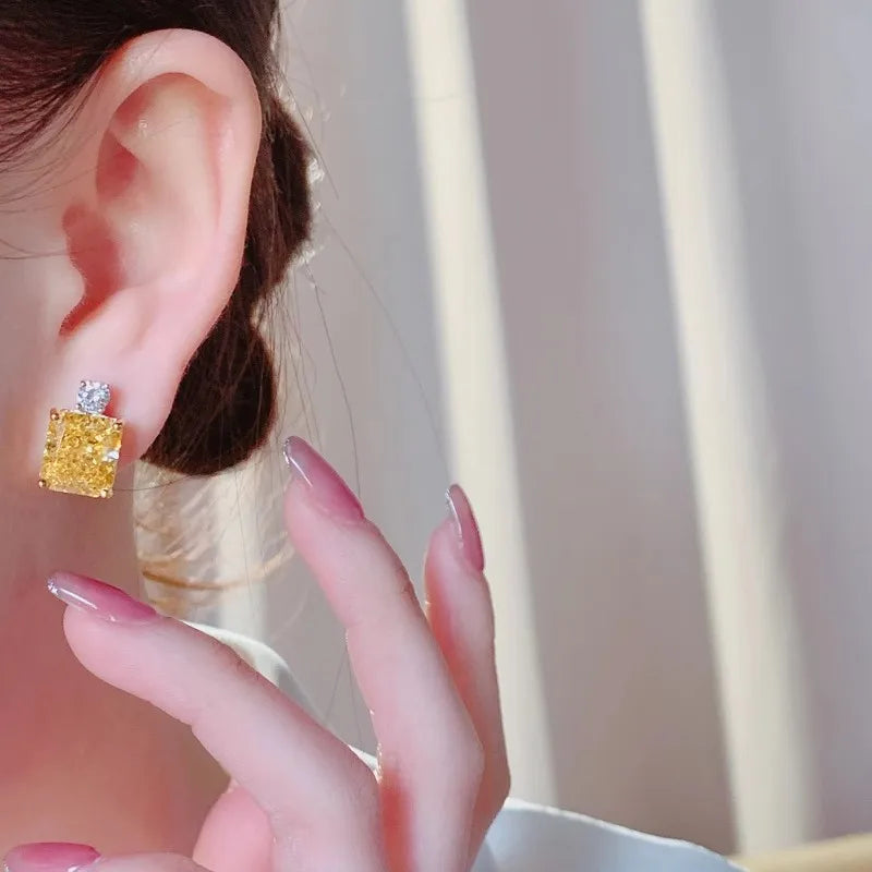 Huitan Two-Tone Geometric CZ Stud Earrings for Women CZ Stud Earrings Axl