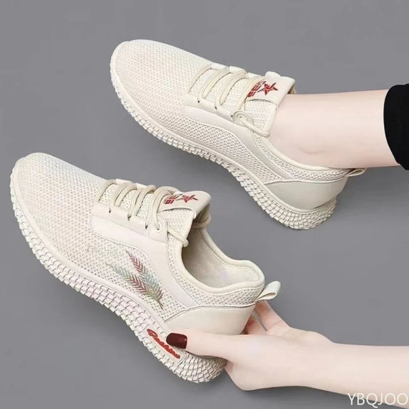 YBQJOO Women's Breathable Mesh Casual Sneakers – Soft Flat Shoes Women's Casual Sneakers Axl Khaki 36