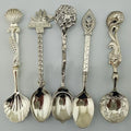 5-Piece Vintage Royal Gold Carved Spoon & Fork Cutlery Set Decorative Cutlery Set Axl Gold and Silver