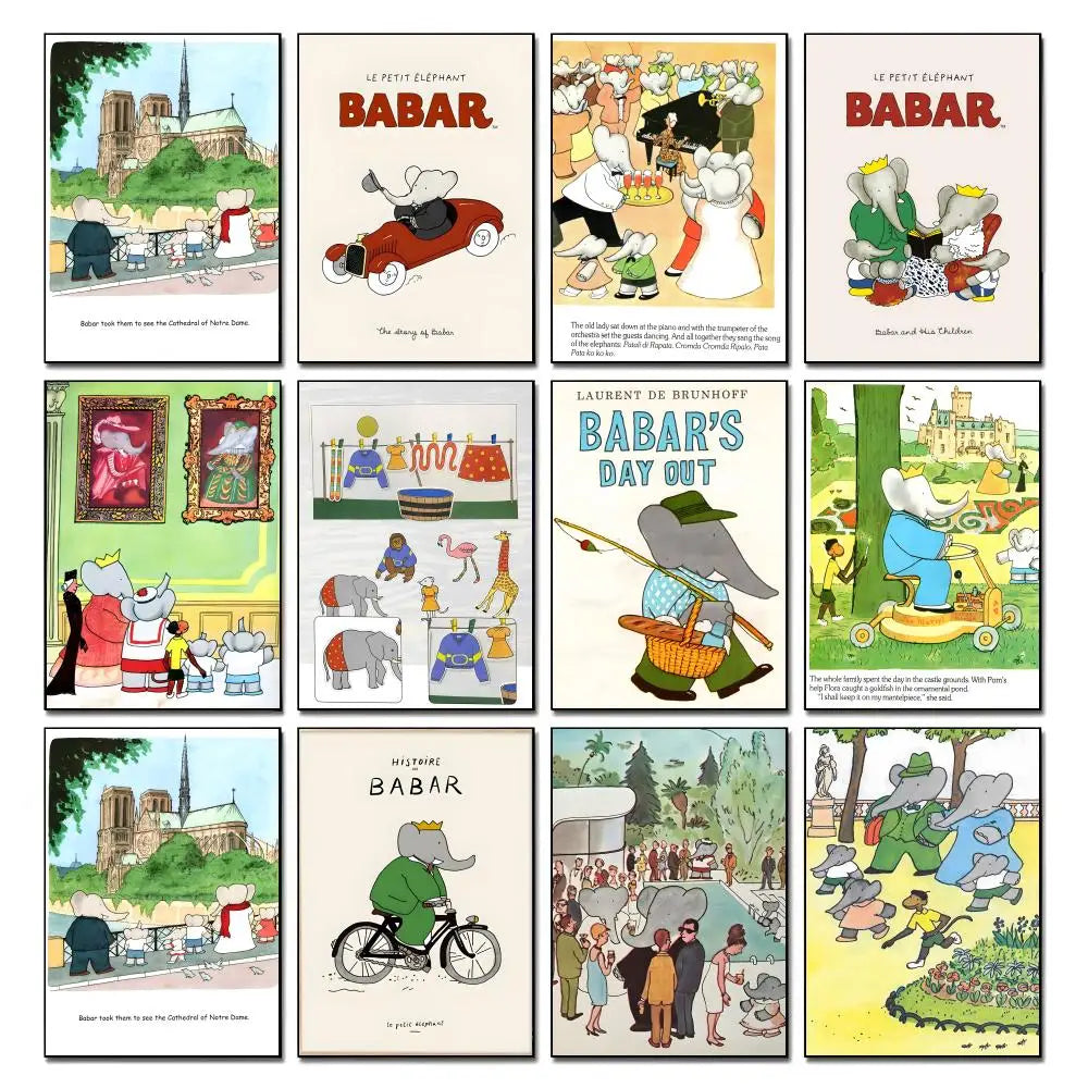 Babar Cartoon HD Art Poster – Waterproof Sticky Wall Decor Wall Art Poster Axl
