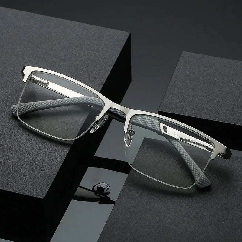 Men's Blue Light Blocking Reading Glasses | Half Frame Steel Reading Glasses Axl Silver 350