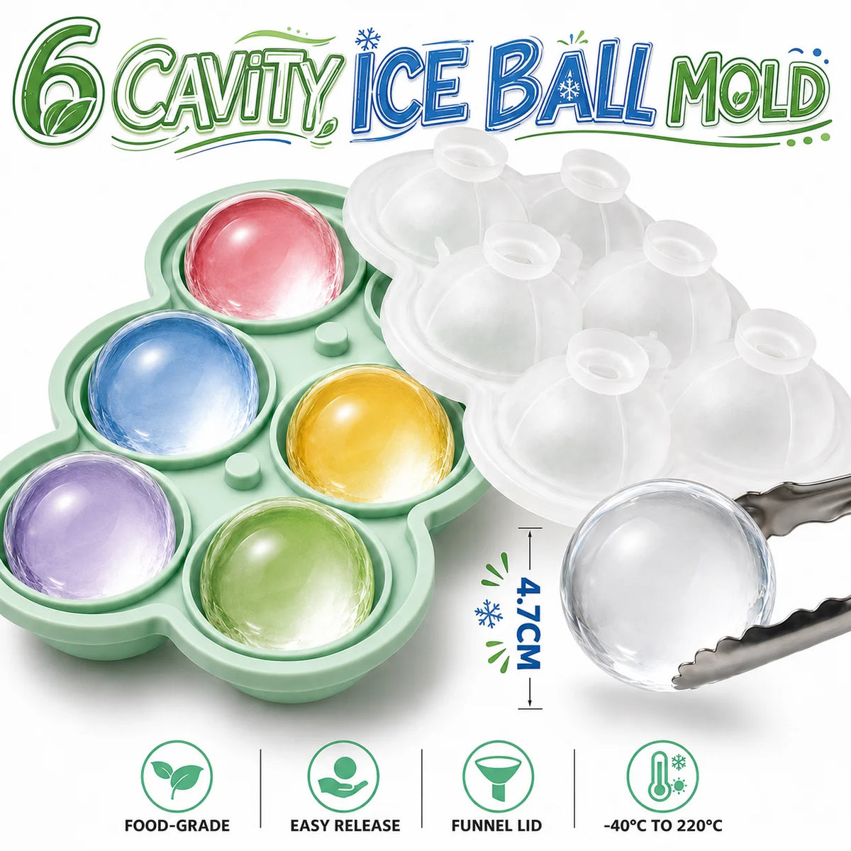 6-Sphere Silicone Ice Ball Maker Tray with Funnel Lid | Bar Silicone Ice Ball Tray Axl