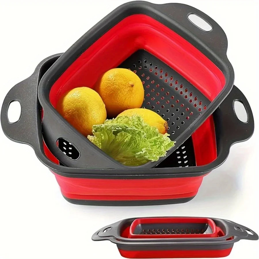 Foldable Silicone Strainer Set 2pc – Food-Safe Kitchen Colander Kitchen Colander Set Axl
