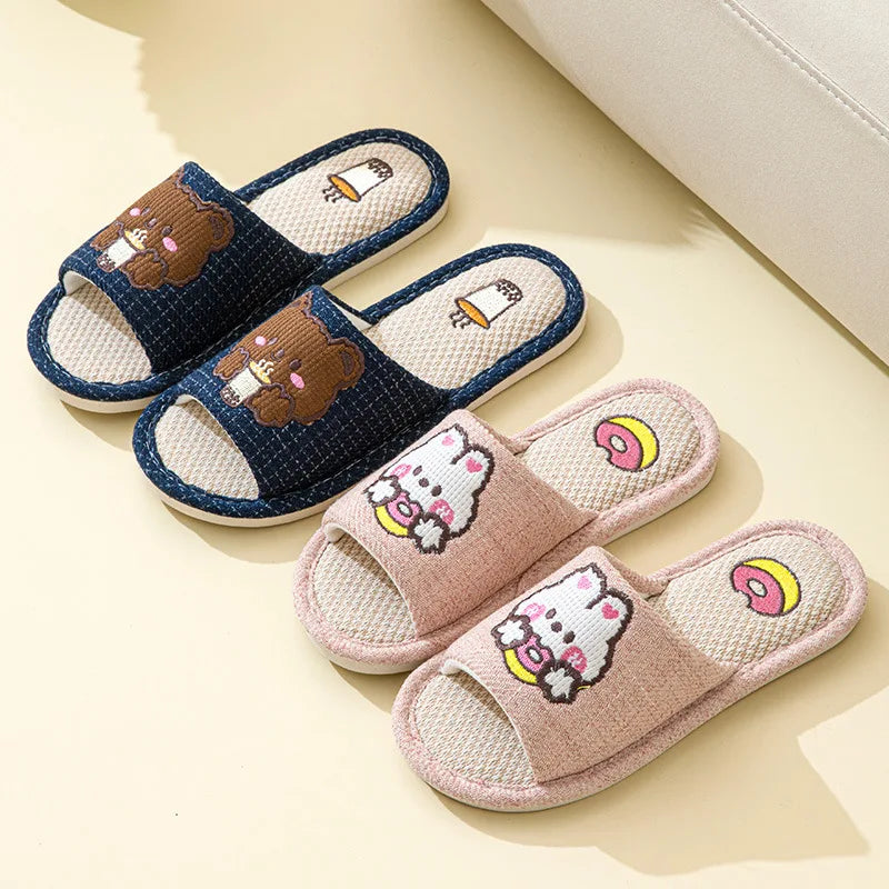 Women's Linen Indoor Slippers – Flat Non-Slip Lightweight Slides Indoor Slippers Axl