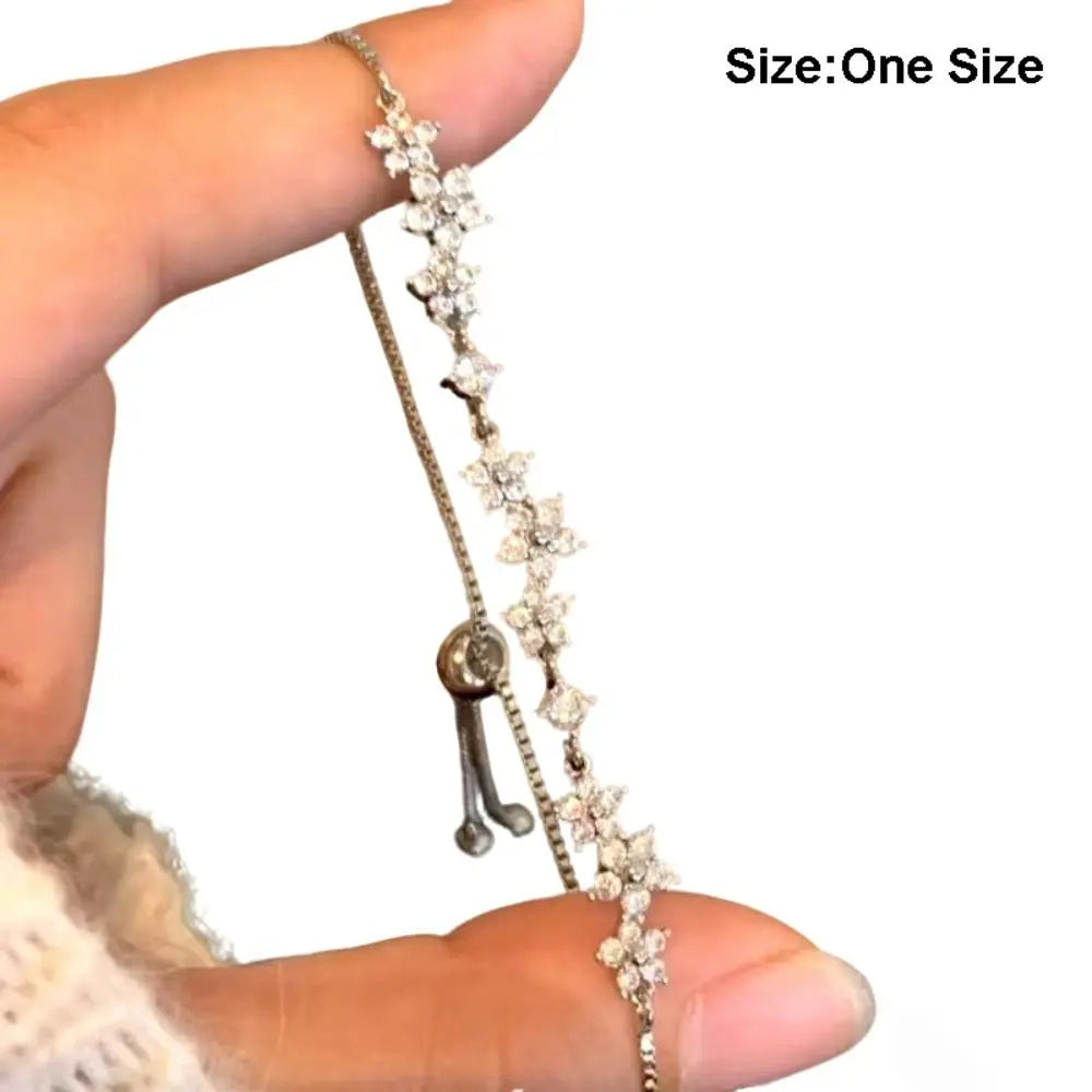 Cherry Blossom CZ Adjustable Floral Bracelet | Zirconia Floral Chain Bracelet Axl