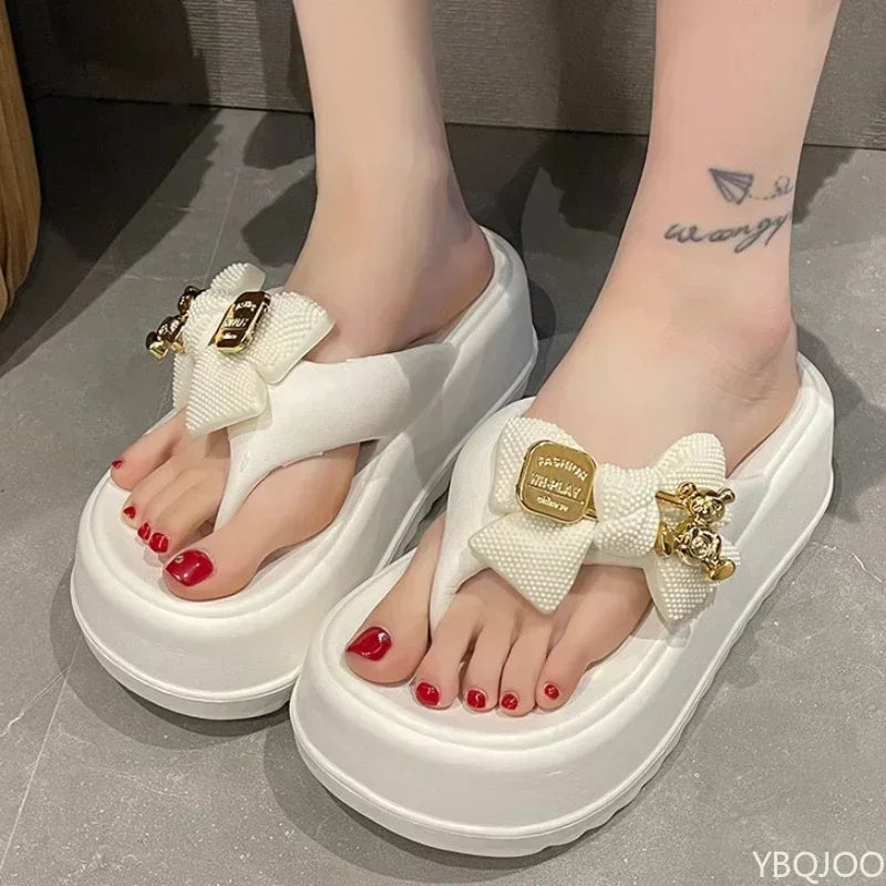 Women's EVA Wedge Flip Flops – Bow Thick Sole Summer Slippers Wedge Flip Flops Axl