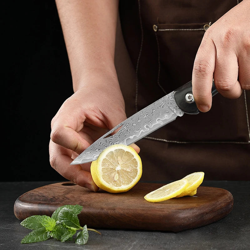 Damascus Steel Folding Knife – Wood Handle Kitchen & BBQ Knife Folding Pocket Knife Axl