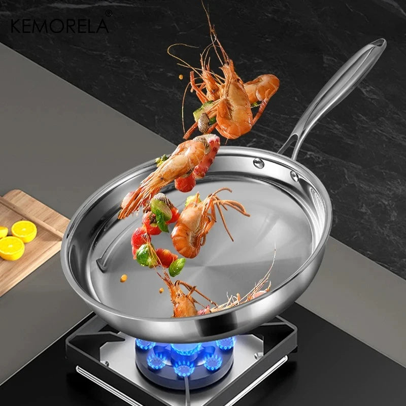KEMORELA 304 Stainless Steel Skillet – Uncoated 3-Layer Pan Stainless Steel Skillet Axl