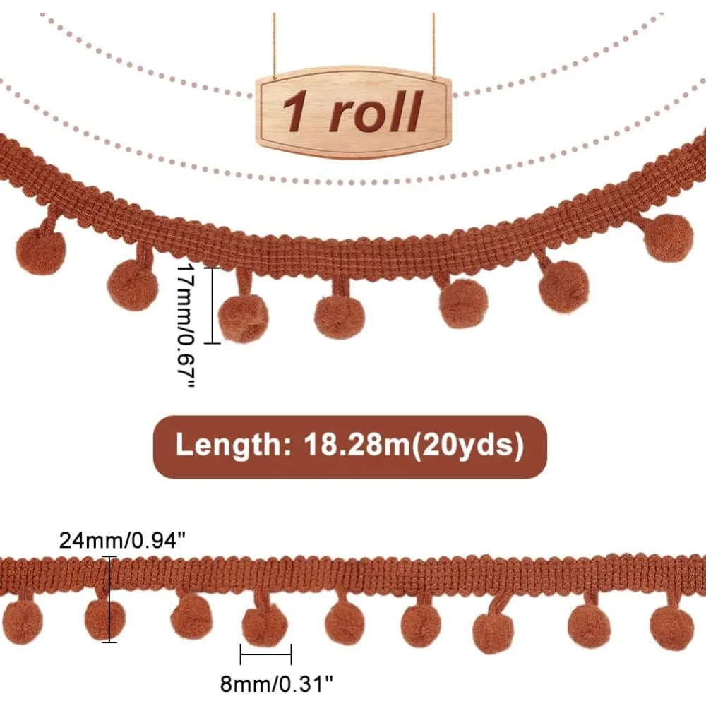 Saddle Brown Ball Fringe Trim – 20 Yards Polyester Tassel Lace Craft Fringe Trim Axl