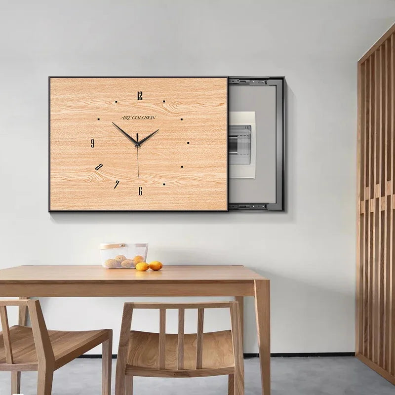 Meter Box Cover Wall Clock – Large Silent Wood & Metal Decor Decorative Wall Clock Axl