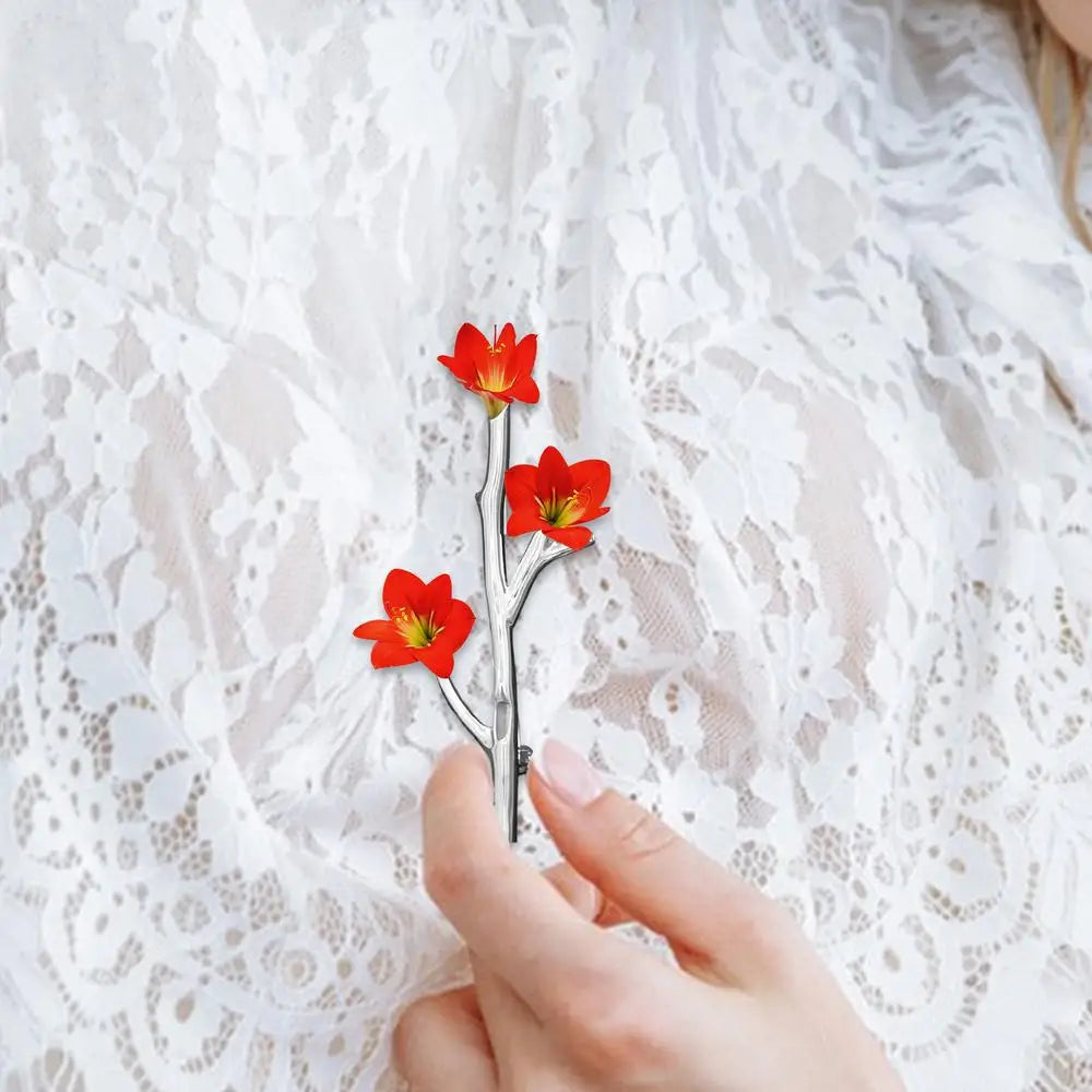 Branch Floral Brooch Pin – Metal Corsage for Hat & Coat Floral Brooch Pin Axl sliver