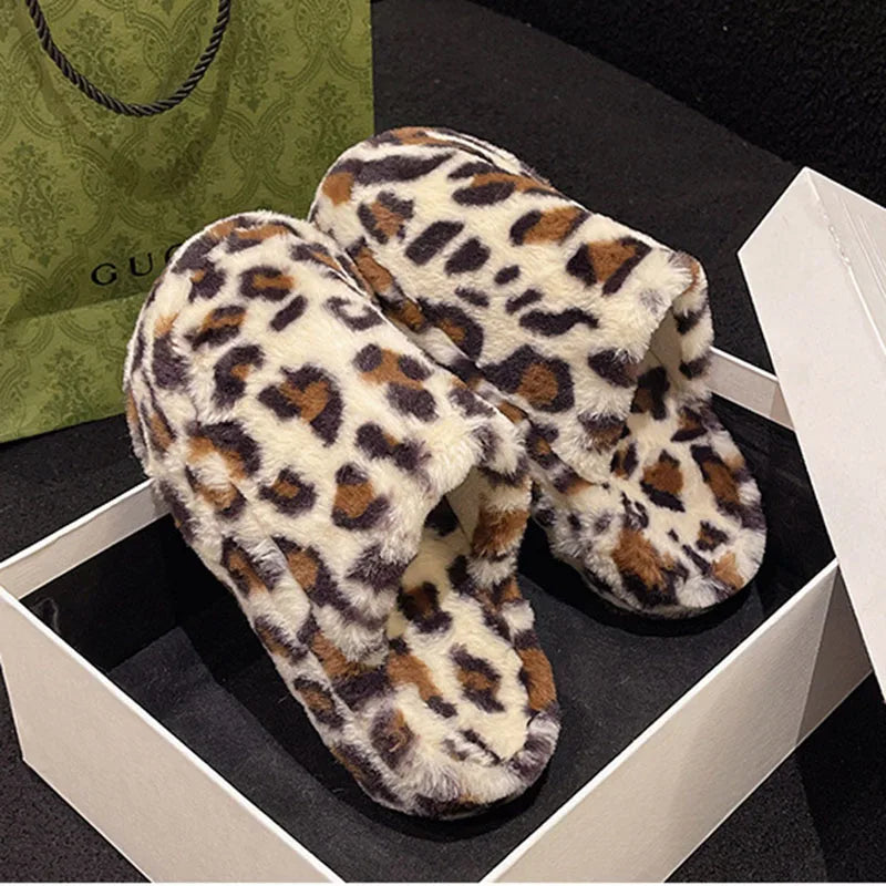 Women's Leopard Furry Slippers – Plush Warm Winter Slides Women's Slippers Axl beige 41