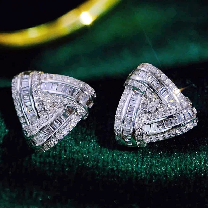 Huitan Triangle Cubic Zirconia Stud Earrings – Silver Women CZ Stud Earrings Axl