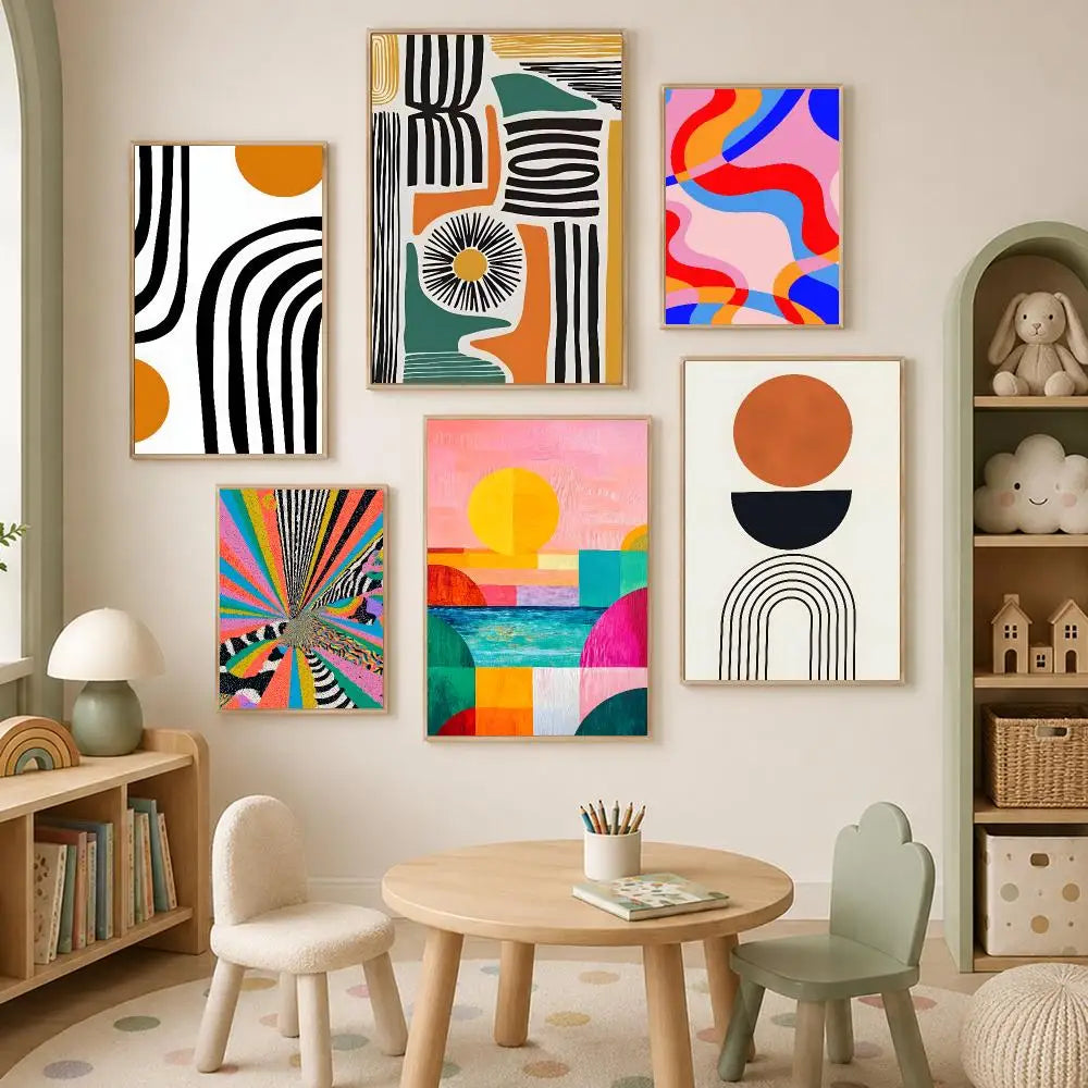 Retro Abstract Lines Self-Stick Wall Art Poster – Waterproof Wall Art Poster Axl