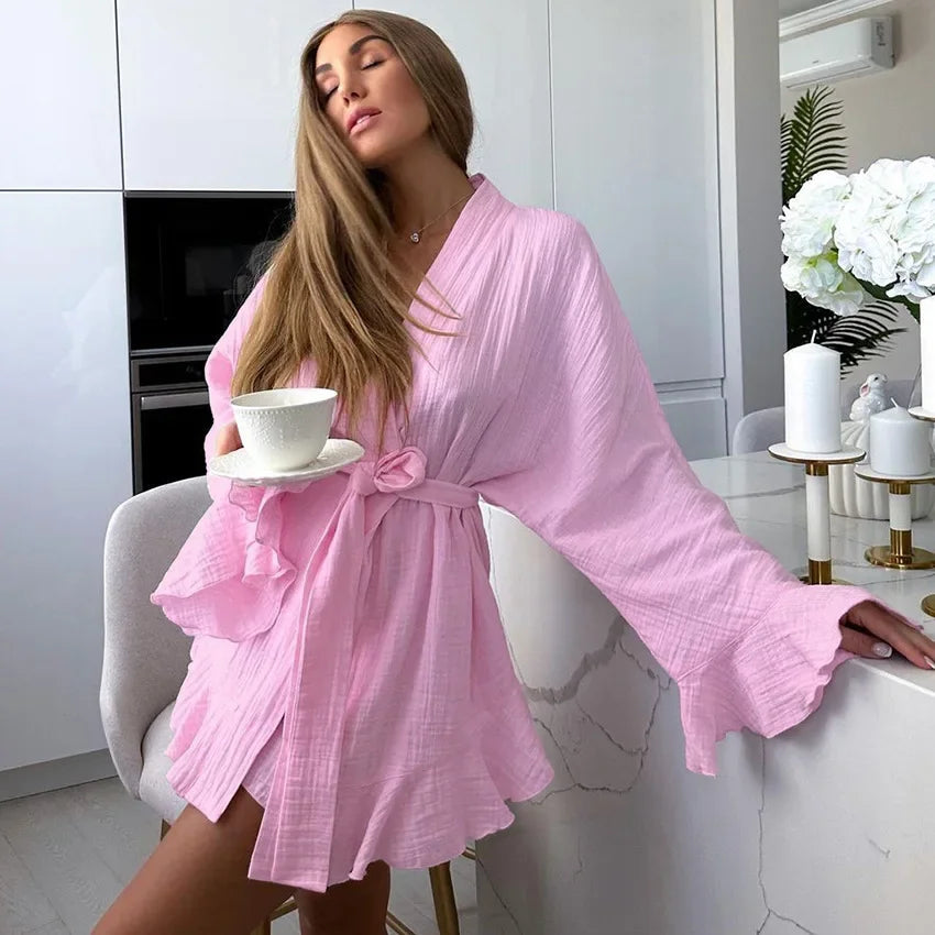 Women's Ruffle 2-Piece Pajama Set – Long Sleeve & Shorts Women's Pajama Set Axl