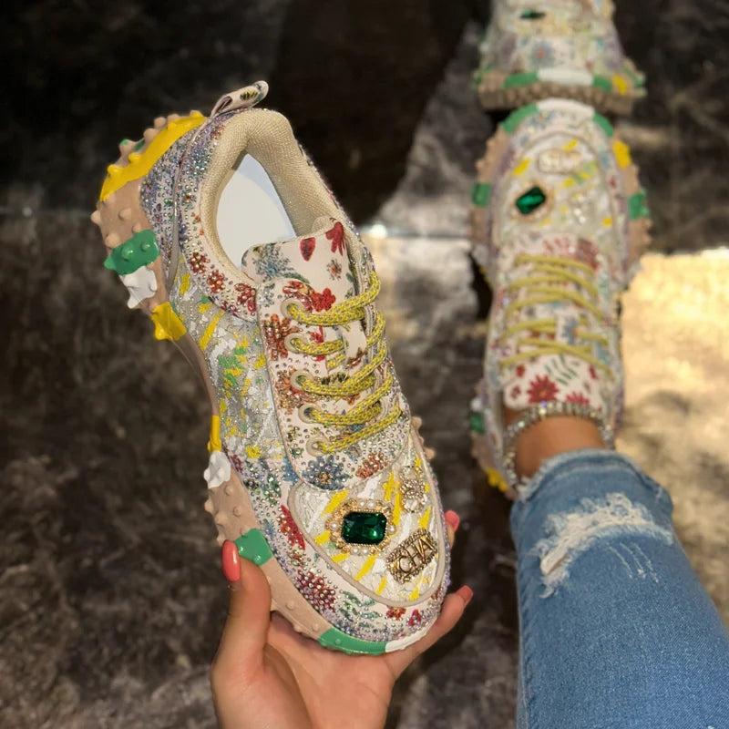 Women's Rhinestone Platform Sneakers – Mesh Bling Casual Shoes Platform Sneakers Axl