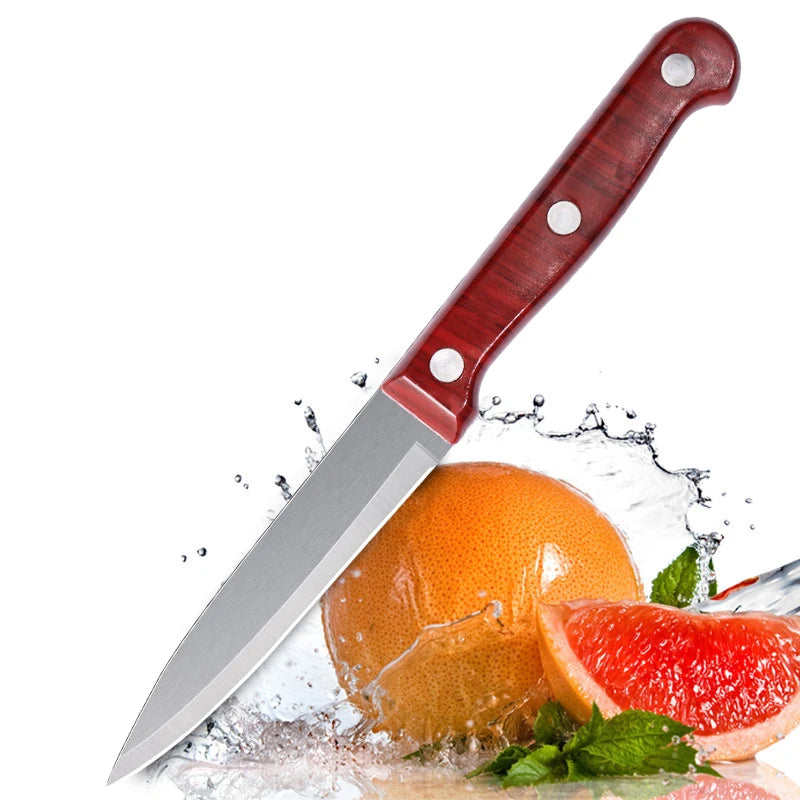 Stainless Steel Portable Fruit Knife – Wood-Look Handle | 19cm Kitchen & Outdoor Knife Axl