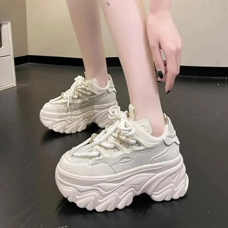 Women's Chunky Platform Sneakers – Thick Sole Lace-Up Trainers Platform Sneakers Axl