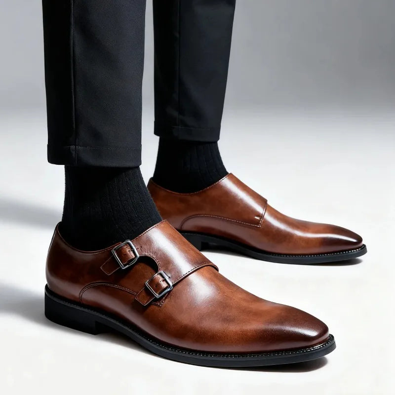 Men's Retro Oxford Dress Shoes – Pointed Toe Buckle Strap Men's Oxford Shoes Axl