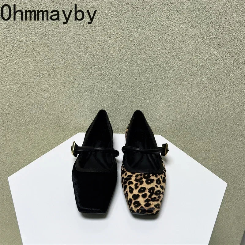 Women's Leopard Print Mary Jane Flats – Square Toe Buckle Mary Jane Flats Axl
