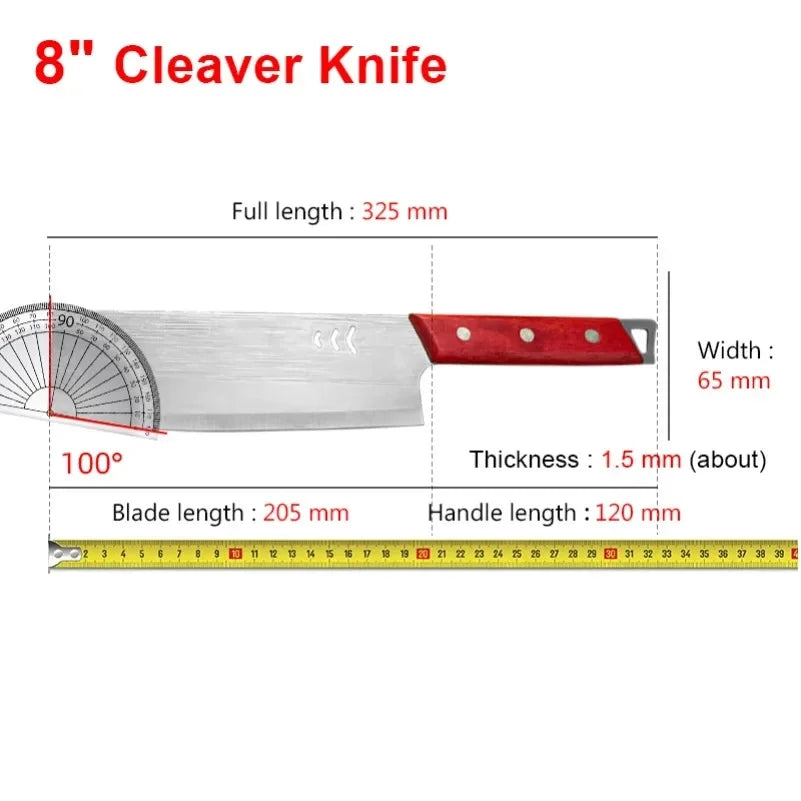 InLeung Stainless Steel Butcher Cleaver – Wooden Handle Chef Knife Butcher Cleaver Knife Axl