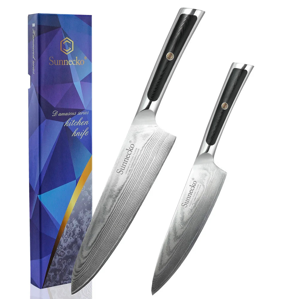 Sunnecko Damascus VG10 Chef's Knife Set – Japanese Kitchen Knife Damascus Chef Knife Axl 2PCS Knives Set China Mainland