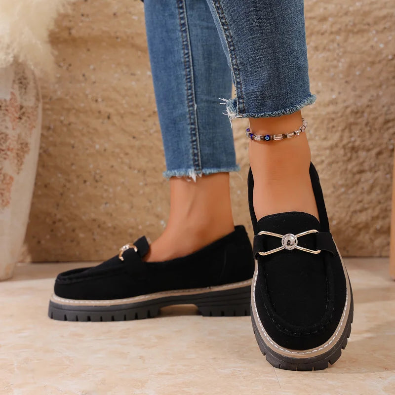 Women's Retro Loafers | British Style Thick Heel Slip-On Shoes Women's Loafers Axl