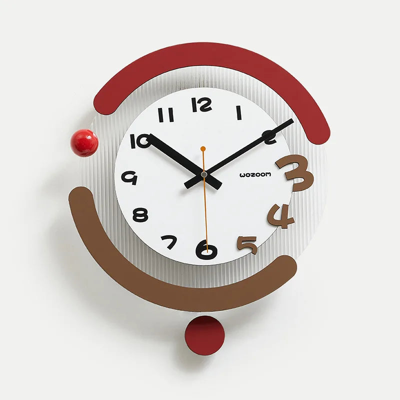 Modern Silent Swing Wall Clock – Round Minimalist Home Décor Decorative Wall Clock Axl Red And Brown-Flat