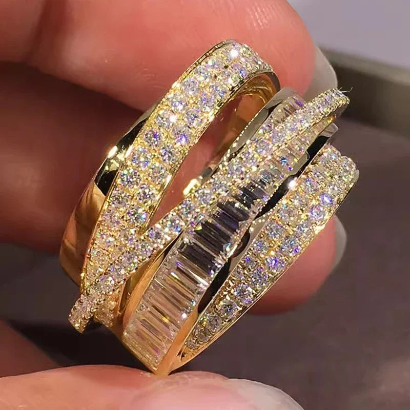 Huitan Gold CZ Pave Ring – Cubic Zirconia Engagement Jewelry Fashion Ring Axl
