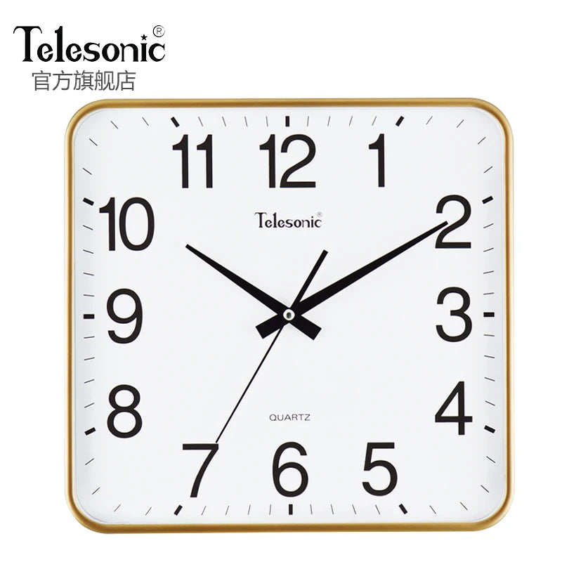 Modern Square Silent Wall Clock – 14" Large Living Room Decor Silent Wall Clock Axl Golden 13 Inch
