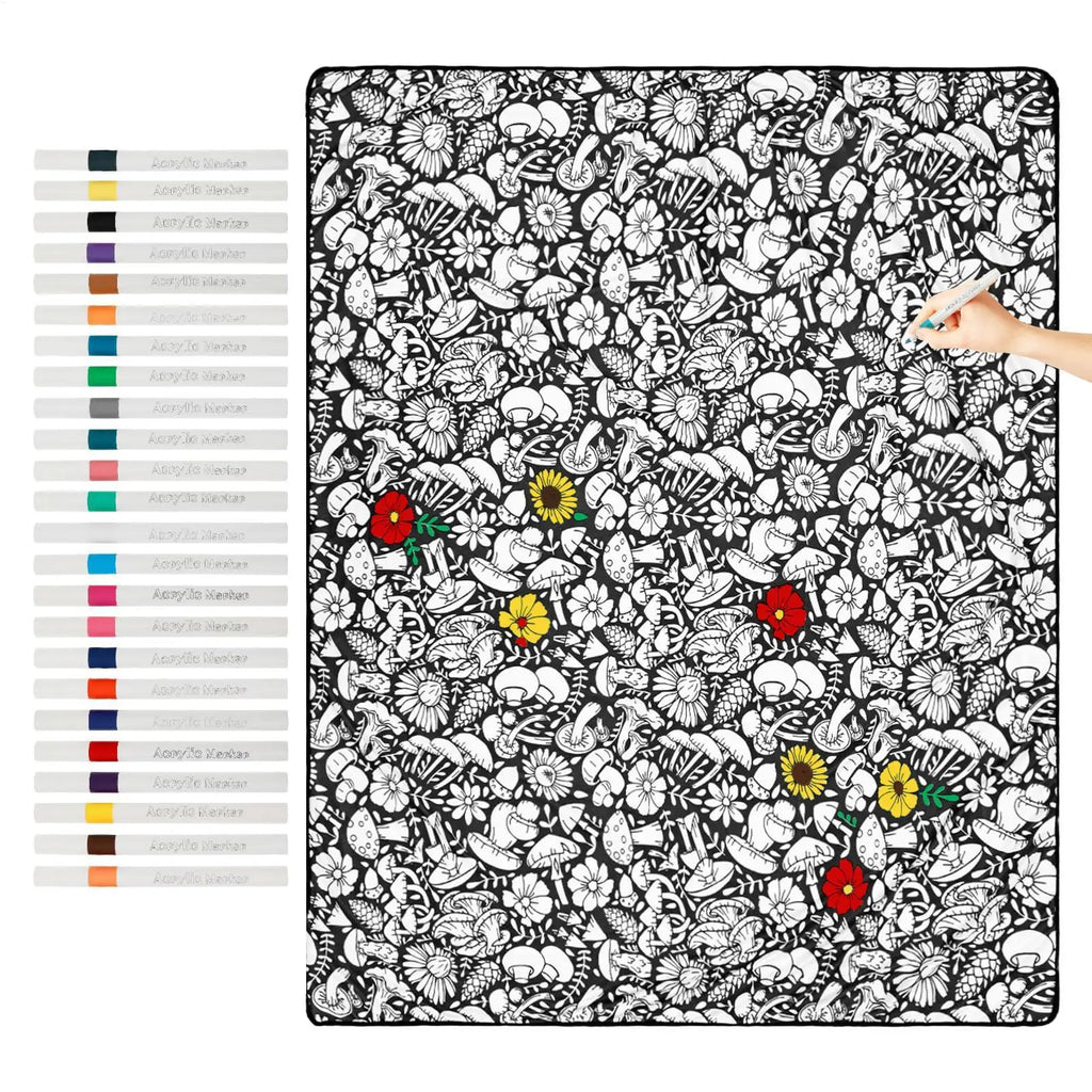 Coloring Blanket 150x115cm Washable Mat with 24 Markers DIY Coloring Blanket Axl