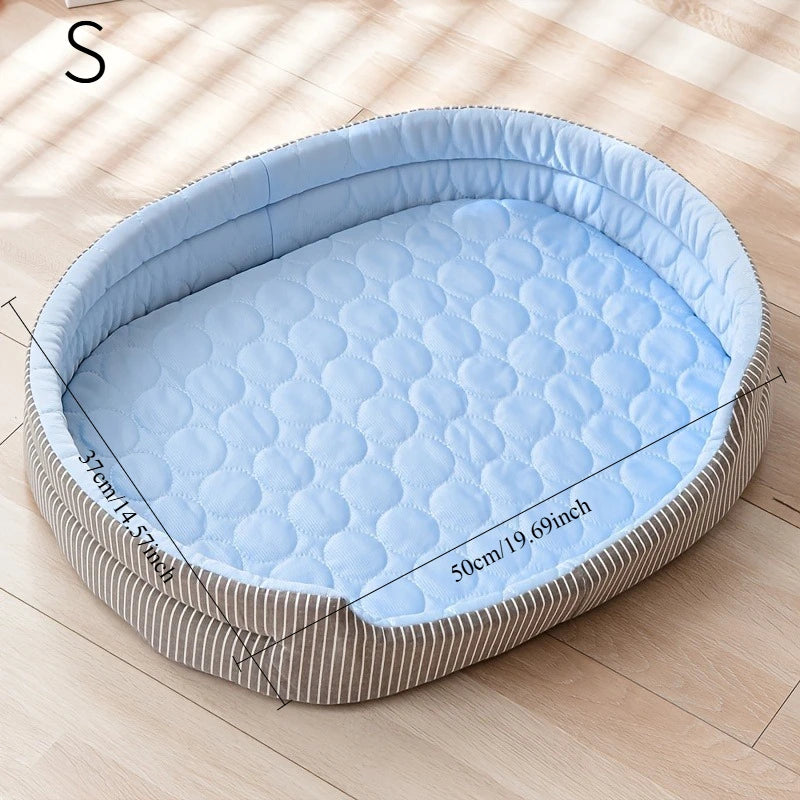 Ice Silk Pet Cooling Pad – Round Bed for Cats & Dogs Pet Cooling Bed Axl Blue-S
