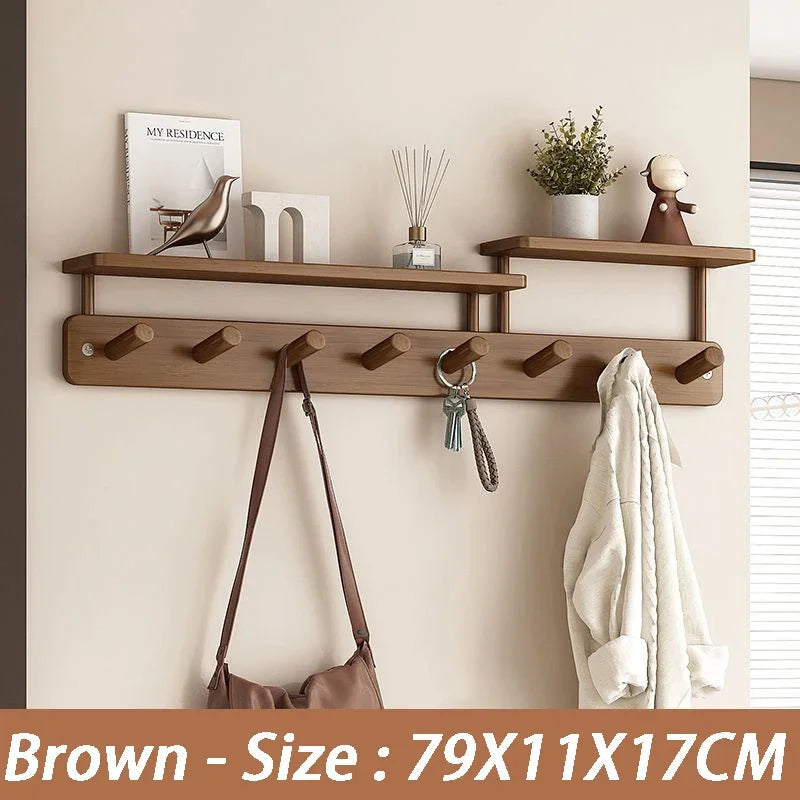 Wall Mounted Bamboo Coat Rack with Shelf & 8 Hooks Wall Coat Rack Axl Brown-8 Hooks