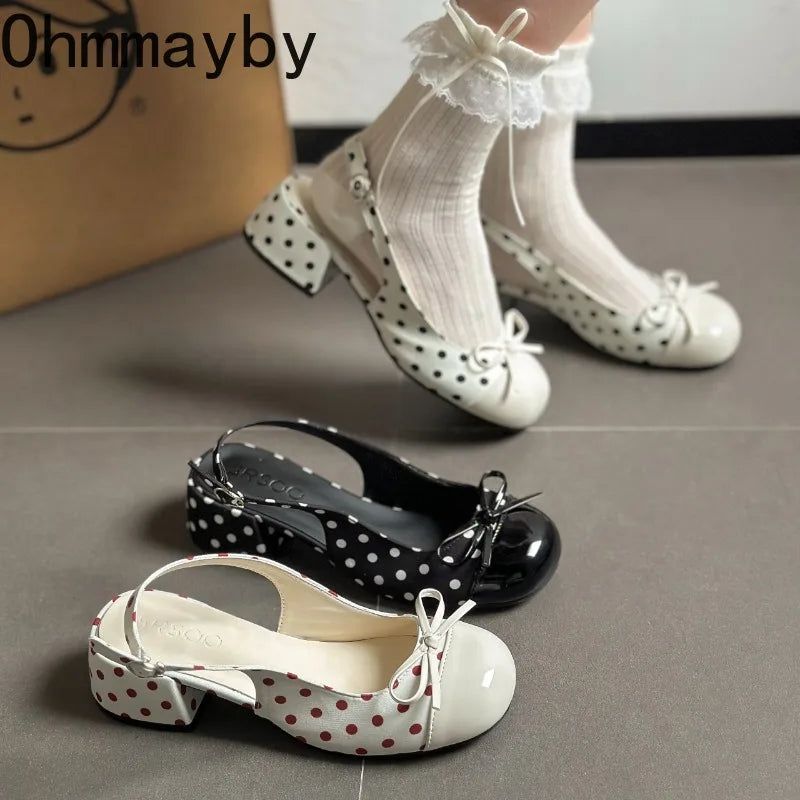 Women's Polka Dot Square Heel Slingback Sandals | Elegant Party Women's Heeled Sandals Axl