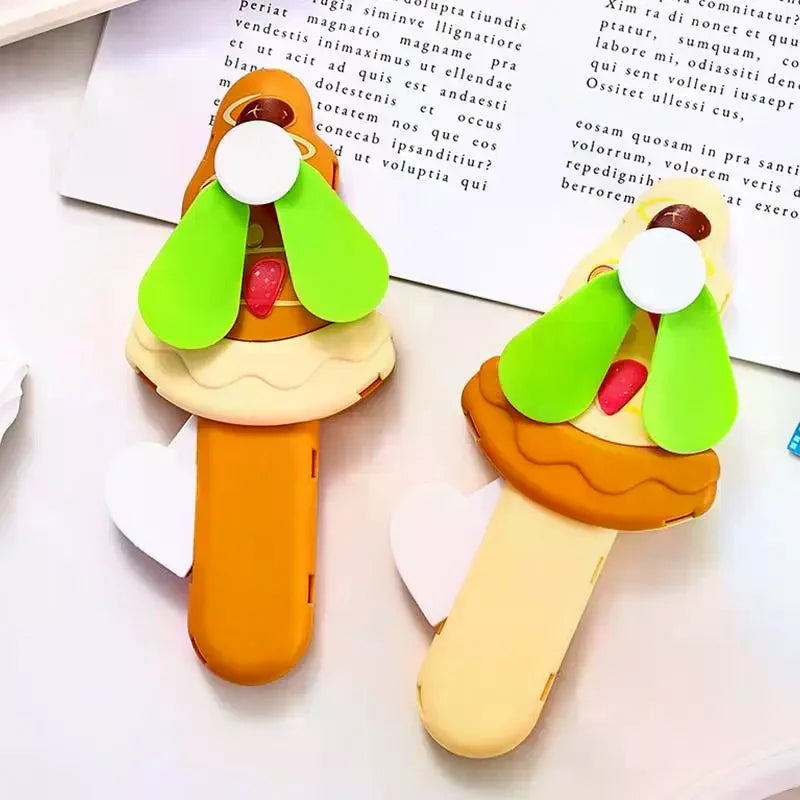 Cartoon Mini Hand Pressure Fan – Ice Cream Design, Kids & Adults Novelty Hand Fan Axl
