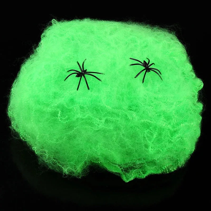 Halloween Stretch Spider Web Cotton Decor with 2 Spiders Halloween Decoration Axl green