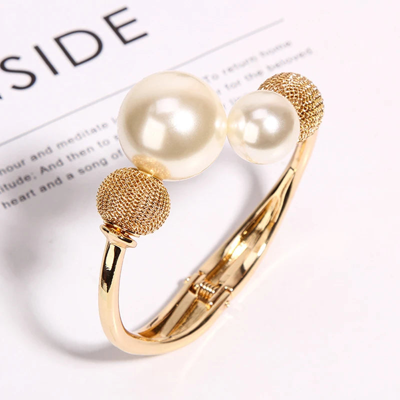 Pearl Cuff Bracelet – Adjustable Open Bangle for Women Cuff Bracelet Axl