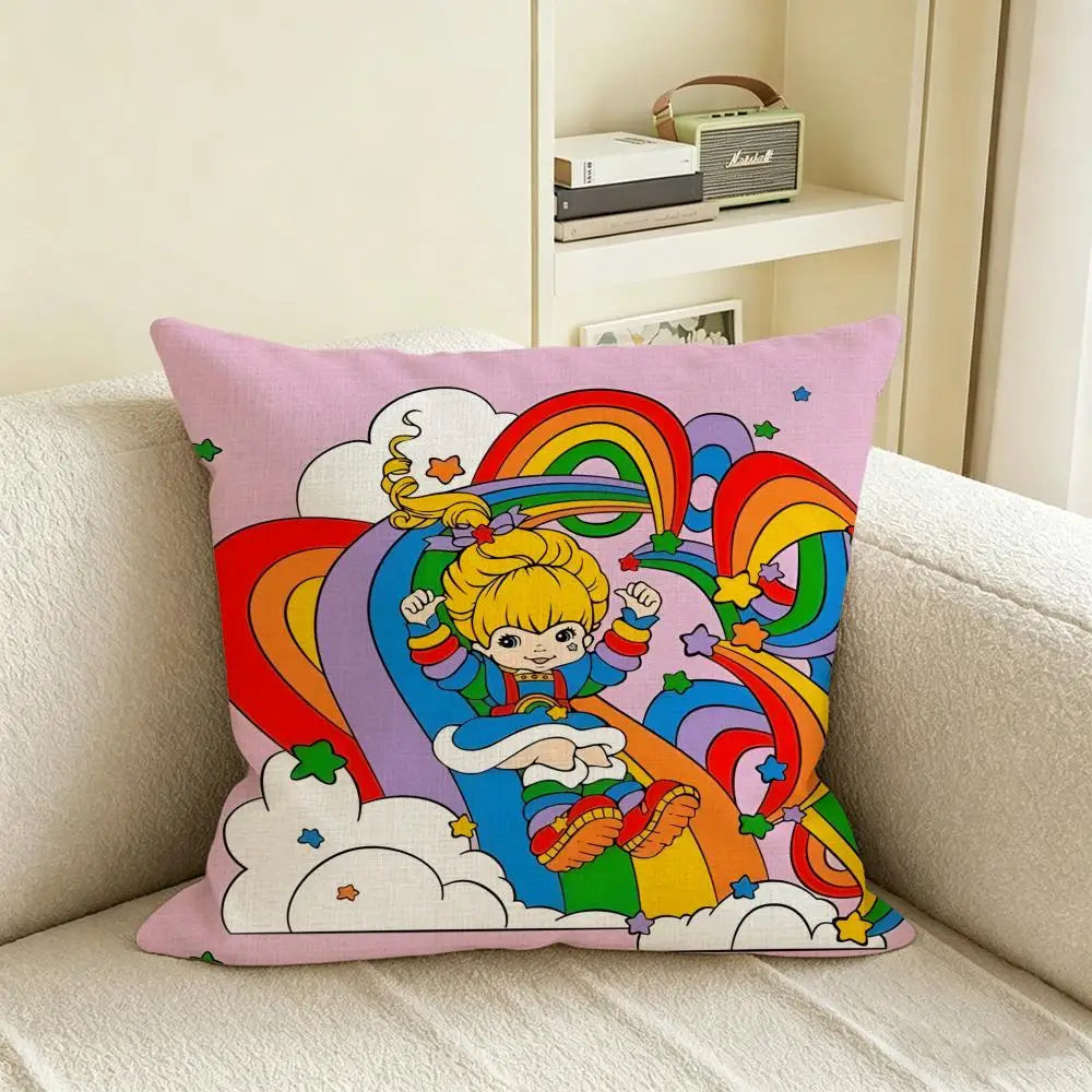 Rainbow Cartoon Linen Cushion Cover Set | Sofa & Bed Décor Linen Cushion Cover Axl White1 30X30cm