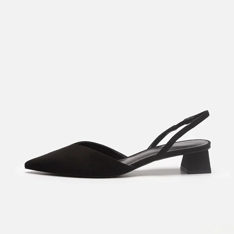 Women's Pointed Toe Square Heel Sandals – Slip-On Strap Square Heel Sandals Axl