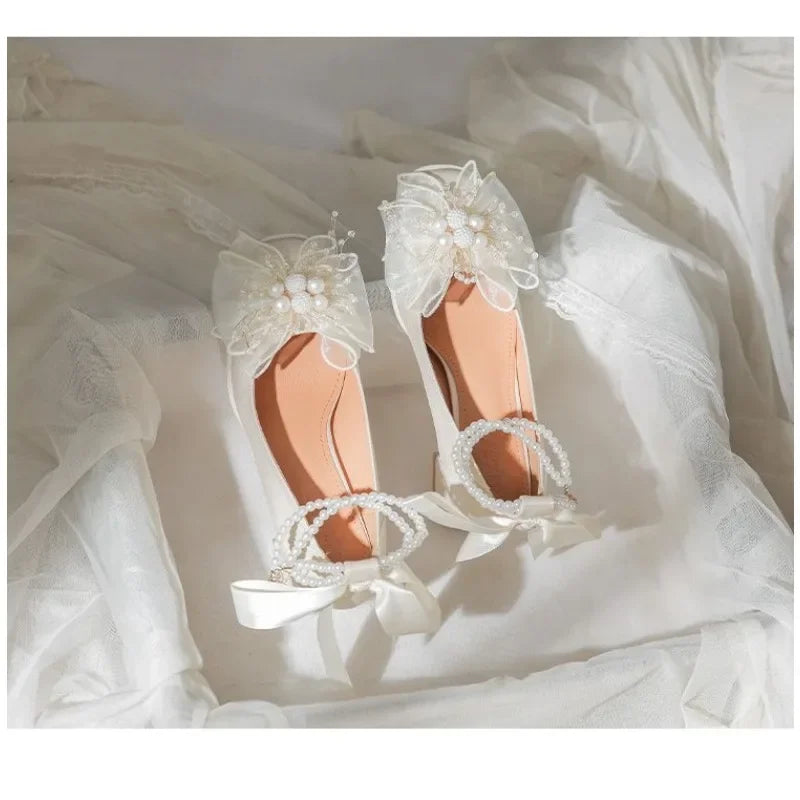 Women's Pearl Square-Toe Pumps – Thick Heel Mary Jane Slingback Women's Heeled Pumps Axl