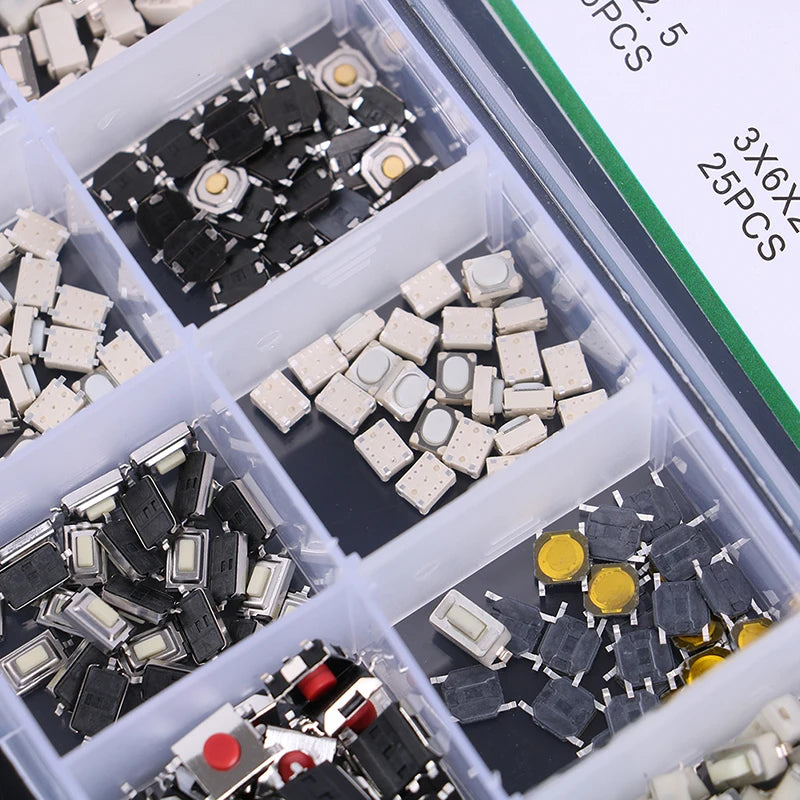 250Pcs Tactile Push Button Switch Kit – 10 Types Microswitch Microswitch Assortment Kit Axl