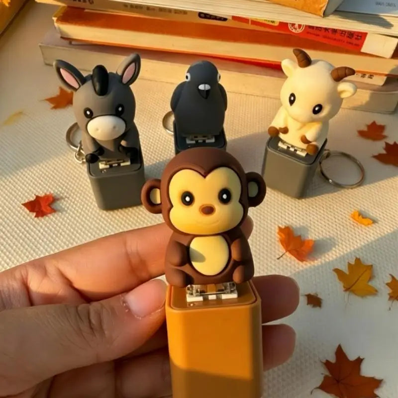 Animal Fidget Keychain with LED Light – Monkey Donkey Pigeon Goat Fidget Keychain Axl