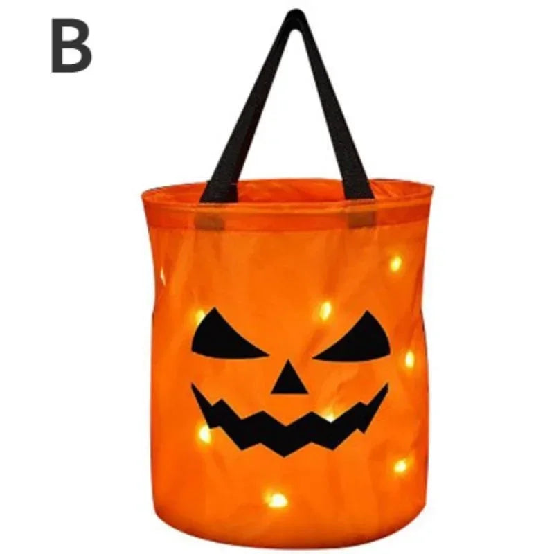 LED Light-Up Halloween Pumpkin Trick or Treat Candy Bucket Bag Halloween Candy Bucket Axl B