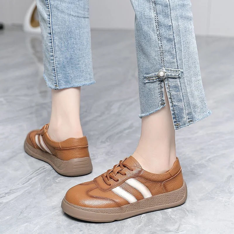 Lorilury Women's Wide-Fit Leather Loafers | Retro Chunky Flats Women's Leather Loafers Axl