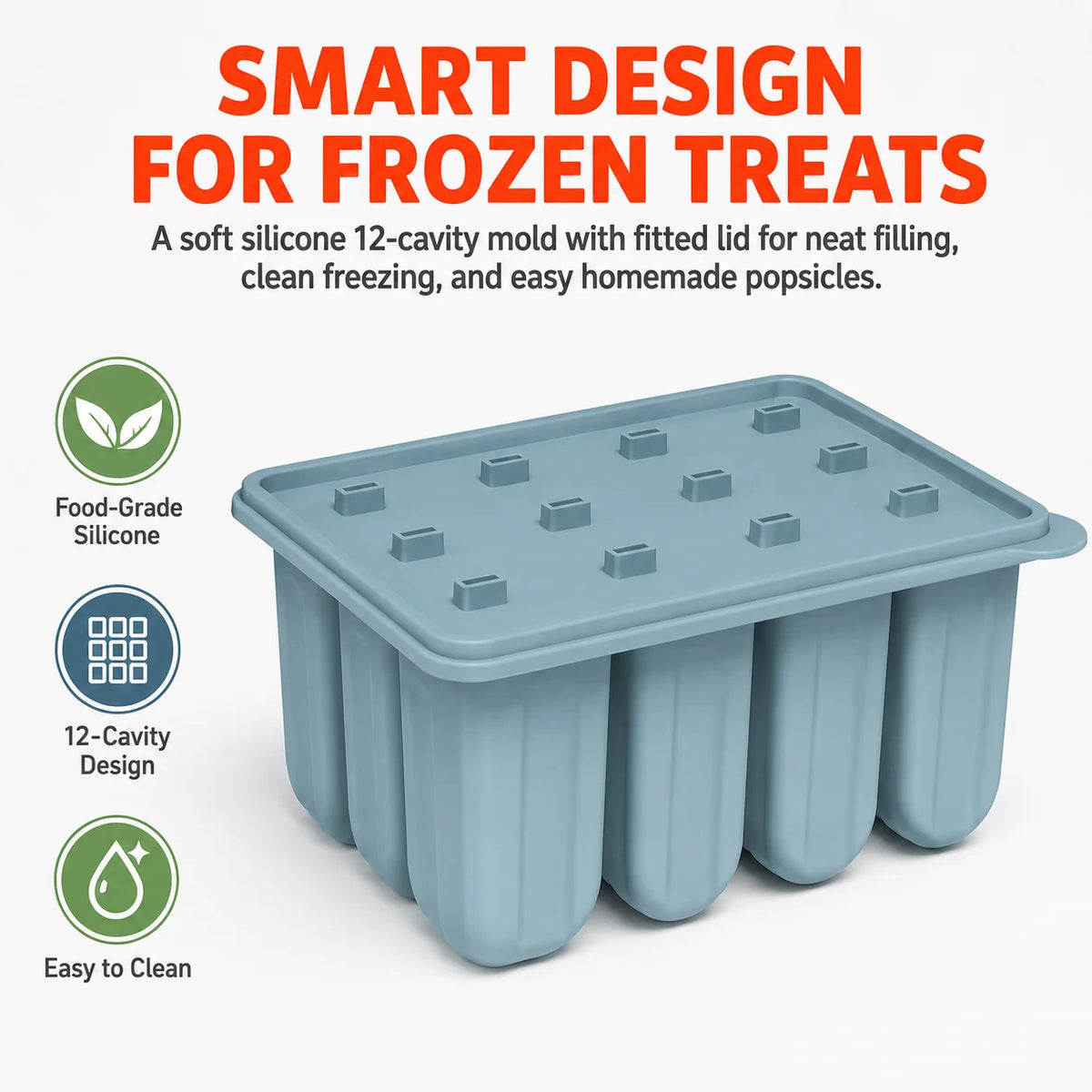 12-Cavity Silicone Popsicle Molds Set with 50 Sticks | Ice Pop Maker Ice Pop Mold Set Axl