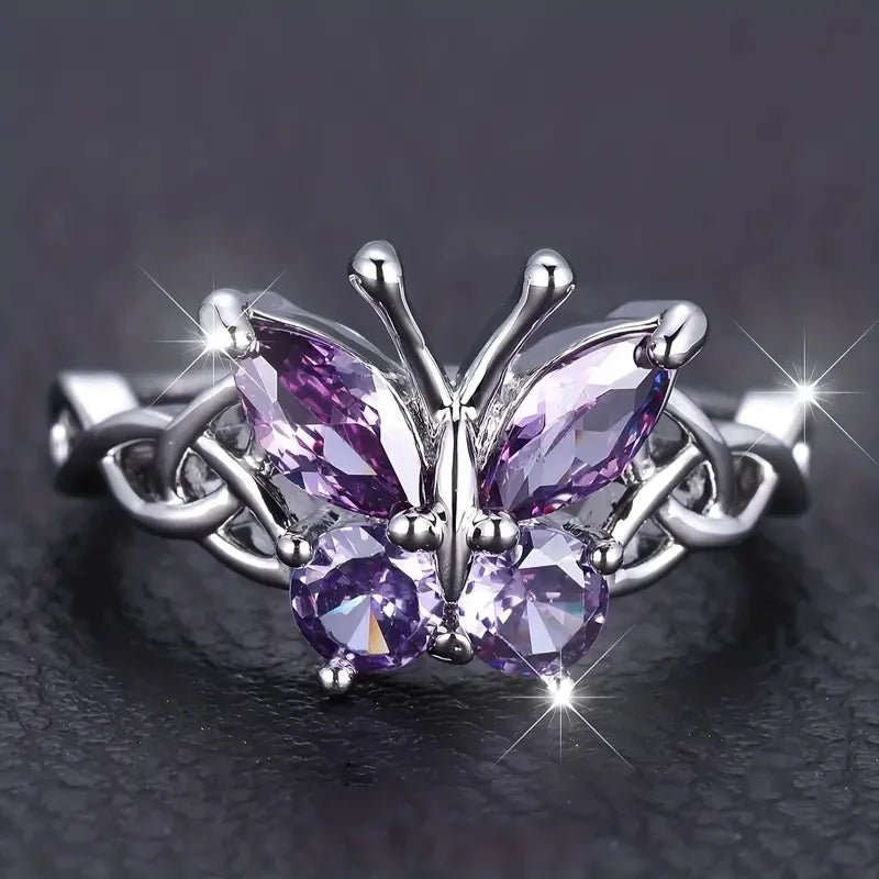 Huitan Butterfly Ring – Purple Cubic Zirconia Cocktail Ring Cocktail Ring Axl