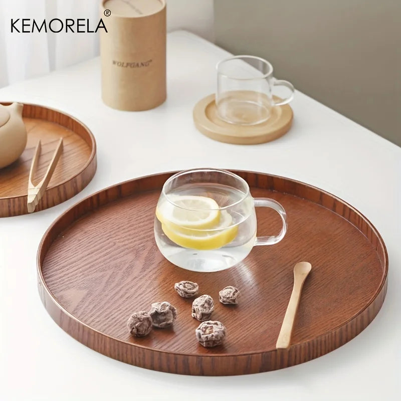 Round Acacia Wood Serving Tray – Farmhouse Candle Holder, 4 Sizes Wood Serving Tray Axl