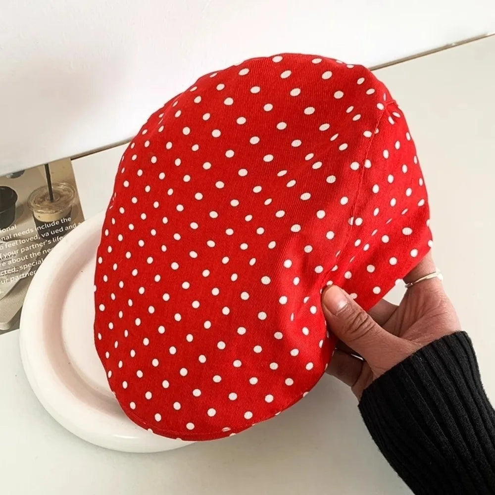 Y2K Polka Dot Beret Hat – Adjustable Vintage Peaked Cap Beret Hat Axl Red